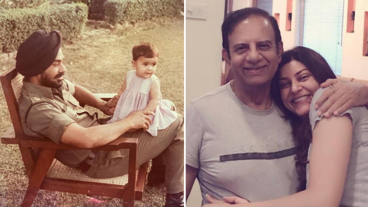 सुष्मिता सेन अपने पापा विंग कमांडर सुबीर सेन के साथ