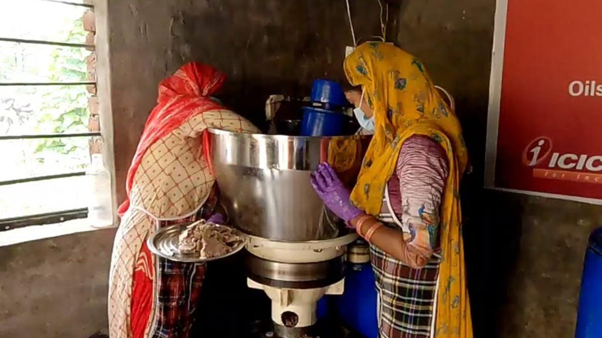 तेल निकालकर कमाई कर रहीं महिलाएं
