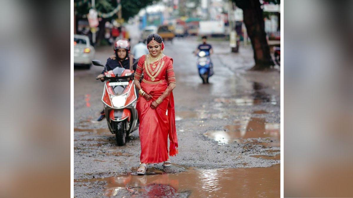 दुल्हन ने बीच सड़क पर अनोखा फोटोशूट कराया है