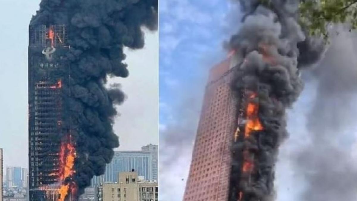 चीन की गगनचुंबी इमारत में लगी भीषण आग