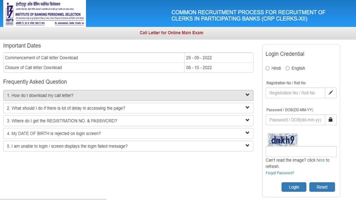 IBPS Clerk Main Admit Card 2022