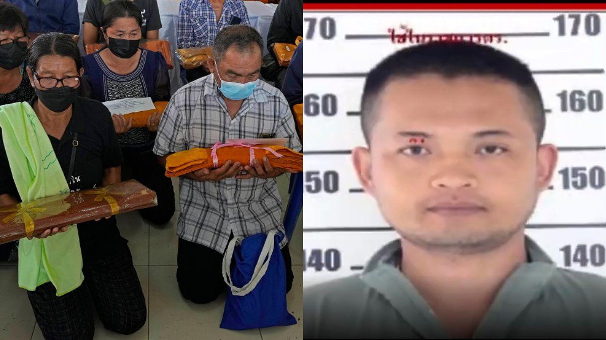 ``थाईलैंड के हमले में मारे गए बच्चों के लिए प्रार्थना करते बौद्ध भिक्षु और हमलावर पान्या खामरप (Photo : PTI)