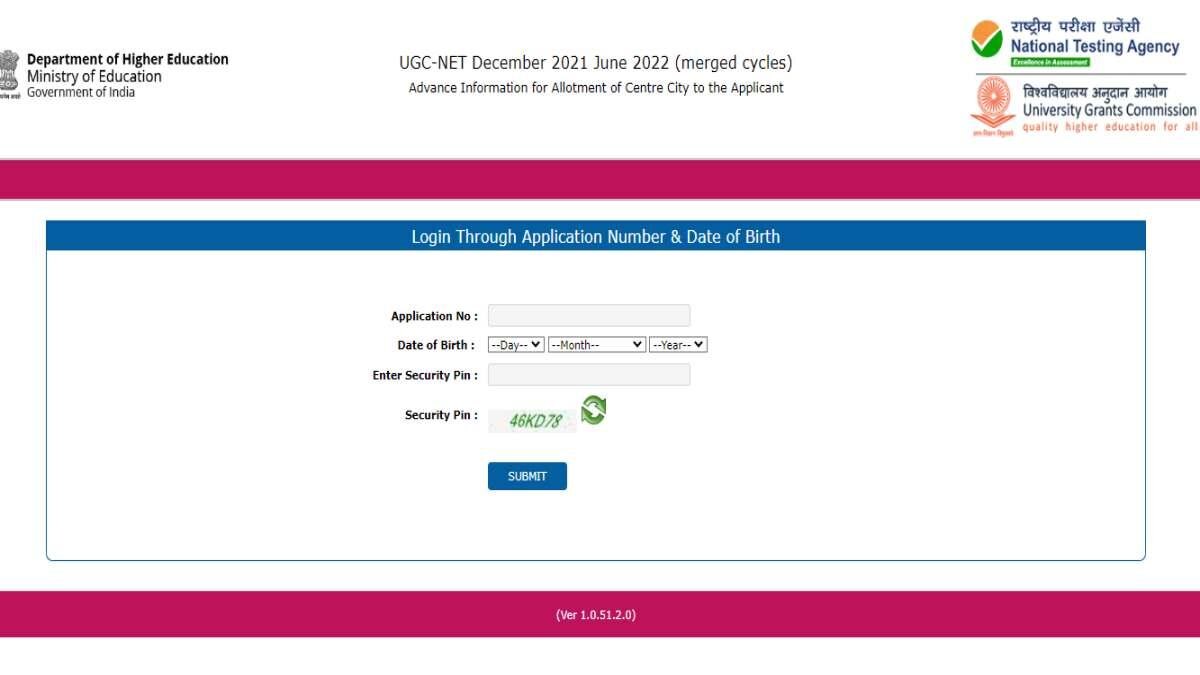 UGC NET 2022 Advance City Intimation Slip