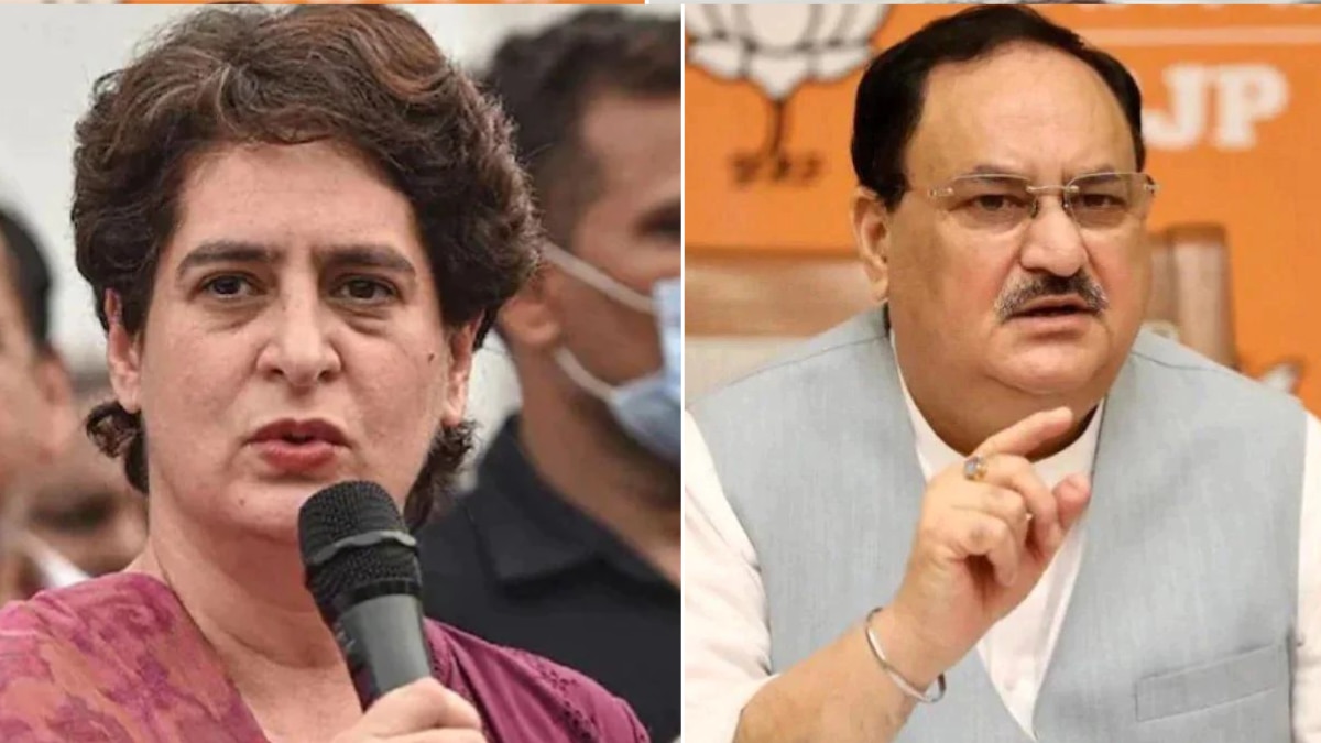 कांग्रेस महासचिव प्रियंका गांधी और बीजेपी अध्यक्ष जेपी नड्डा.