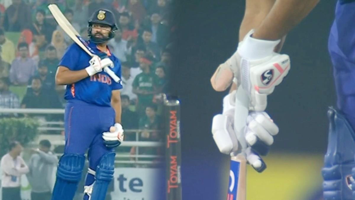 बाएं हाथ के अंगूठे में चोट के बावजूद रोहित शर्मा बैटिंक के लिए मैदान में उतरे. 