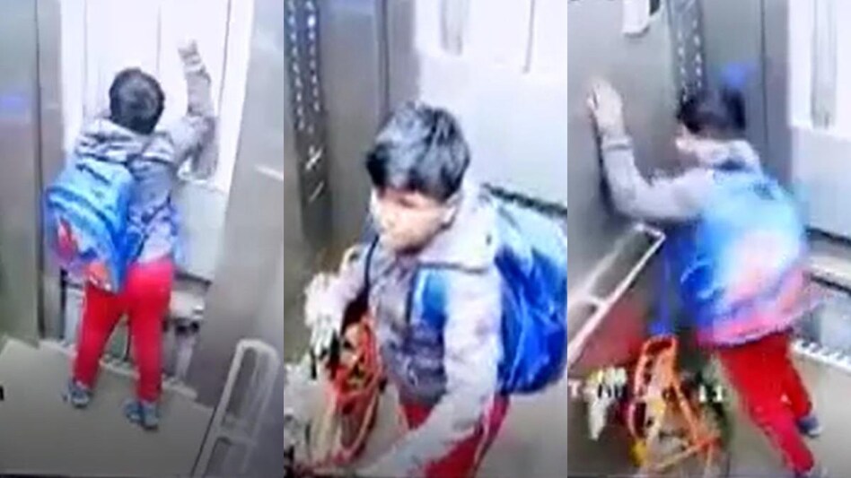 वो रोया, चिल्लाया और पीटने लगा गेट..., घबराहट के 10 मिनट, लिफ्ट में फंसे मासूम का Video सहमा देगा - Greater Noida child stuck in Nirala Aspire Society lift for 10 minutes