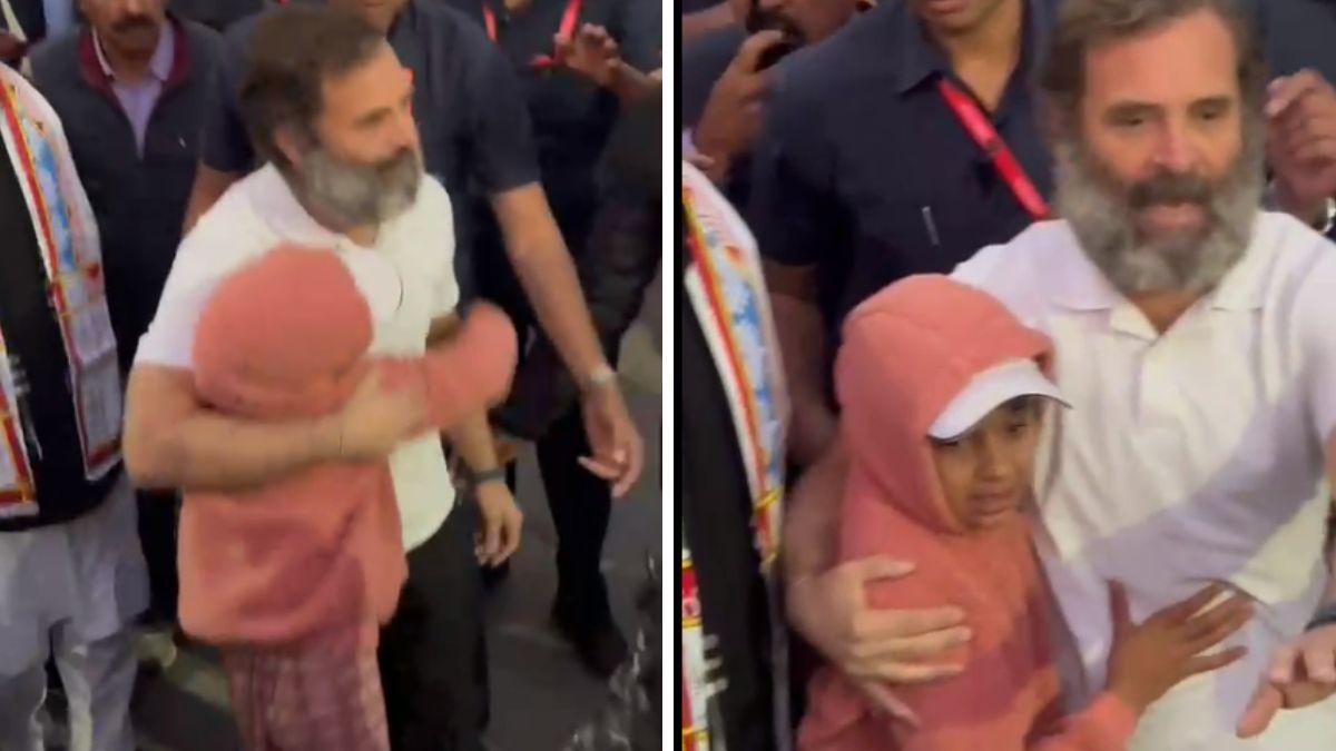 राहुल गांधी ने बच्ची को गले लगाया.