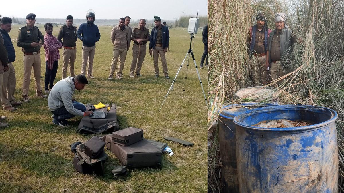 Deoria: ड्रोन से सर्च ऑपरेशन चलाकर पुलिस ने पकड़ी 175 लीटर कच्ची शराब, 13 गिरफ्तार