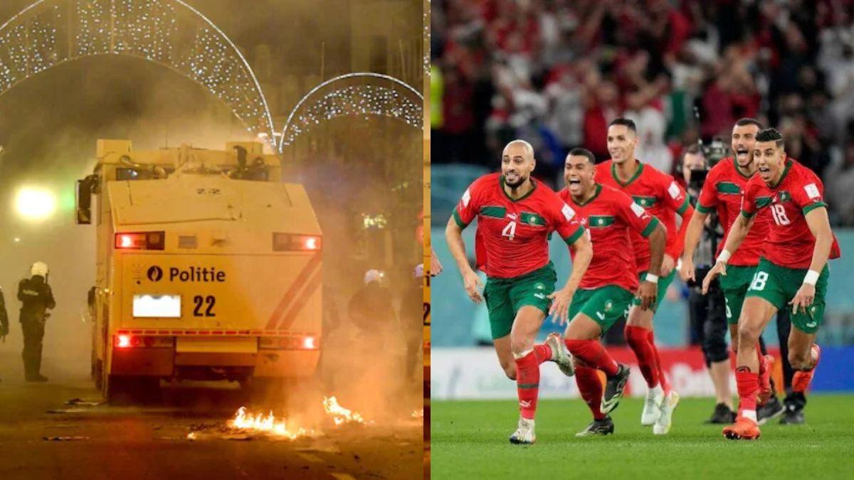 मोरक्को की हार के बाद फैन्स का ब्रसेल्स में फूटा गुस्सा (फोटो- AP)