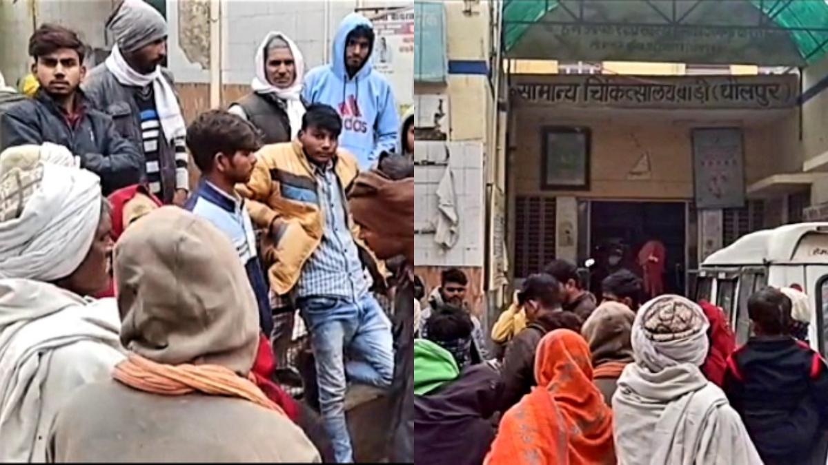 अस्पताल परिशर में हंगामा करते परिजन