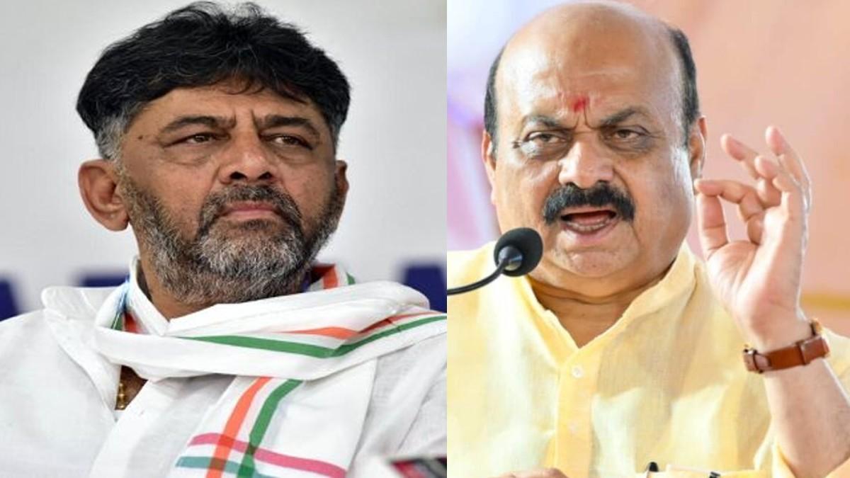 कांग्रेस नेता डी के शिवकुमार (L) और कर्नाटक के सीएम बसवराज बोम्मई (R)