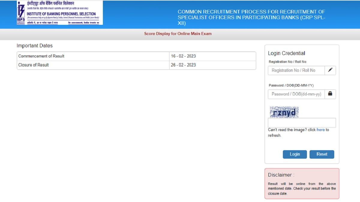 IBPS SO Main Scorecard 2022