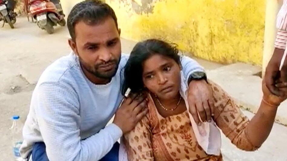 Distraught family members due to daughter's death. Distraught family members due to daughter's death.