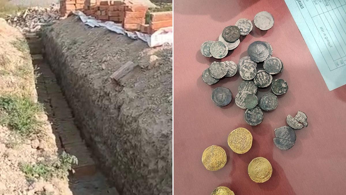 मजदूर को खुदाई में मिले सोने-चांदी के सिक्के 