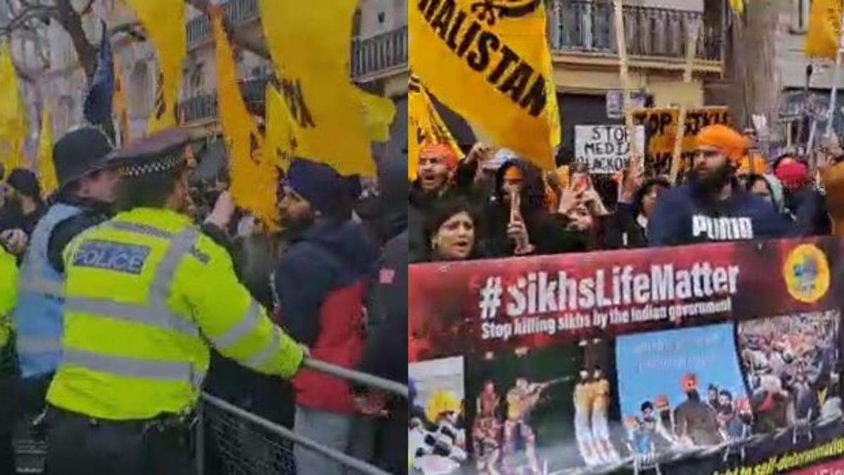 लंदन: भारतीय उच्चायोग के बाहर खालिस्तान समर्थकों का हंगामा, सुरक्षाकर्मियों पर फेंकी गई स्याही