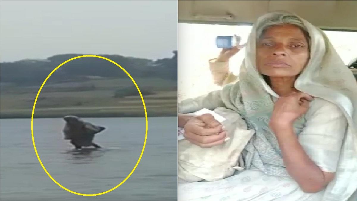 वृद्ध महिला का नदी में चलने का वीडियो हुआ है वायरल. 