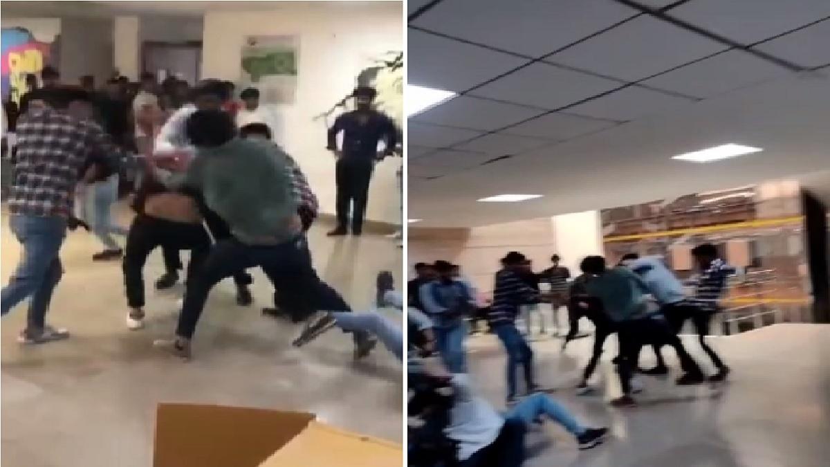 गलगोटिया यूनिवर्सिटी में छात्रों के गुटों के बीच झगड़ा (Screen Grab). 