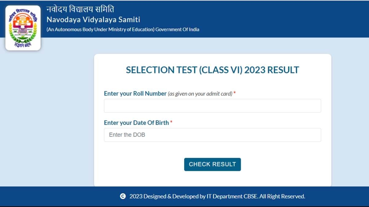 JNVST Class 6 Result 2023 