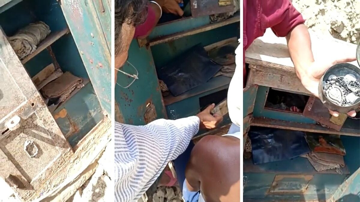 खुदाई के दौरान निकली प्राचीन तिजोरी. 