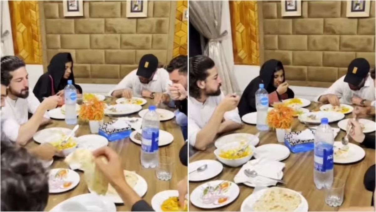 बुर्के में नसरुल्लाह के साथ डिनर करती दिखी अंजू. (Video Grab)