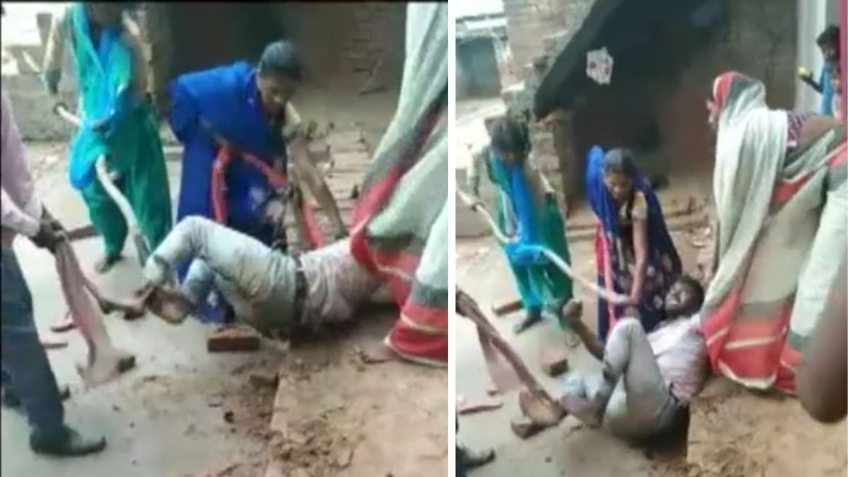 पति को बांधकर पीटा. (Photo: Video Grab)