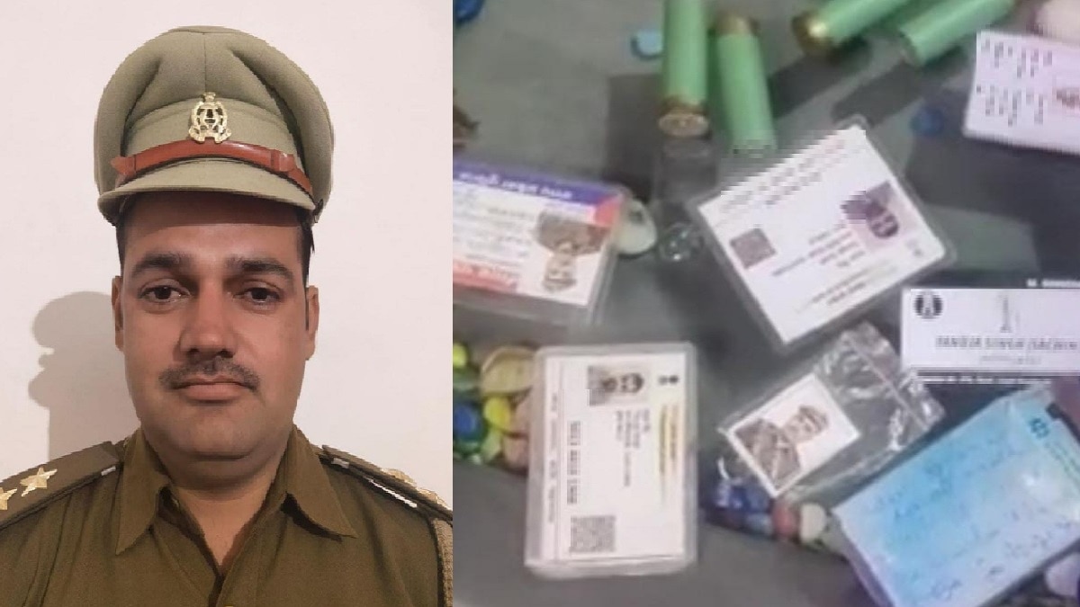 आरोपी की फाइल फोटो औऱ बरामद आईडी कार्ड.