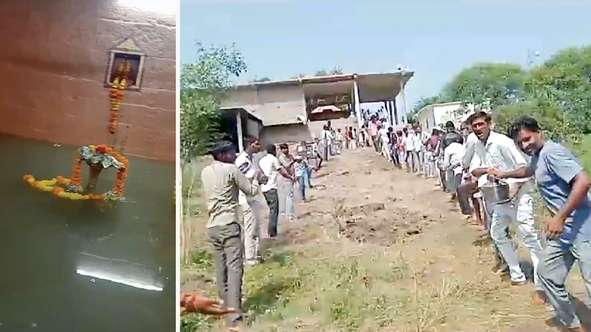 नदी से मंदिर तक कतार बनाकर गर्भग्रह किया जलमग्न. 