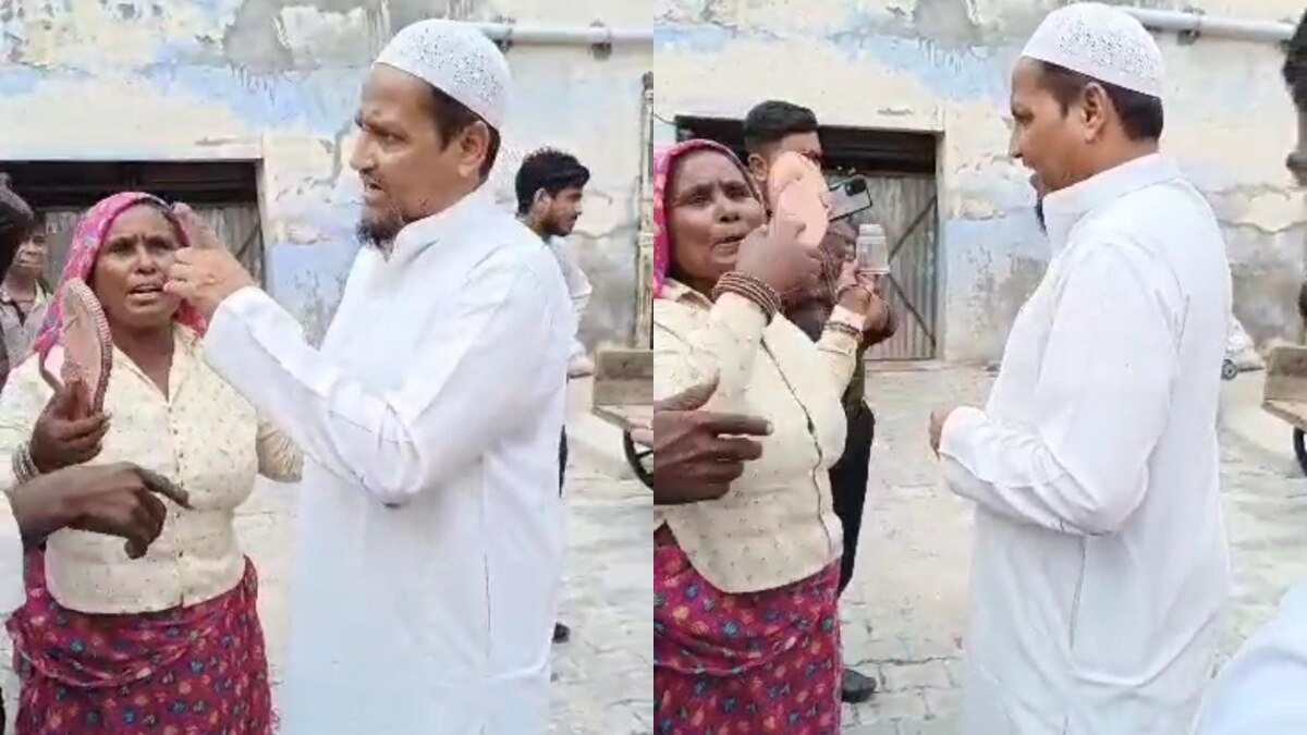  मौलवी को चप्पल दिखाती महिला.