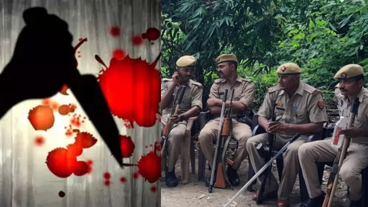 डबल मर्डर के बाद गांव में तैनात पुलिस बल 