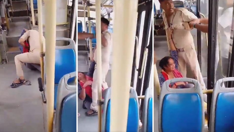 … और अचानक DTDC की बस में महिला को पीटने लगा यह शख्स,पुलिस की वर्दी में..-…and suddenly this man, in police uniform, started beating the woman in the DTDC bus..