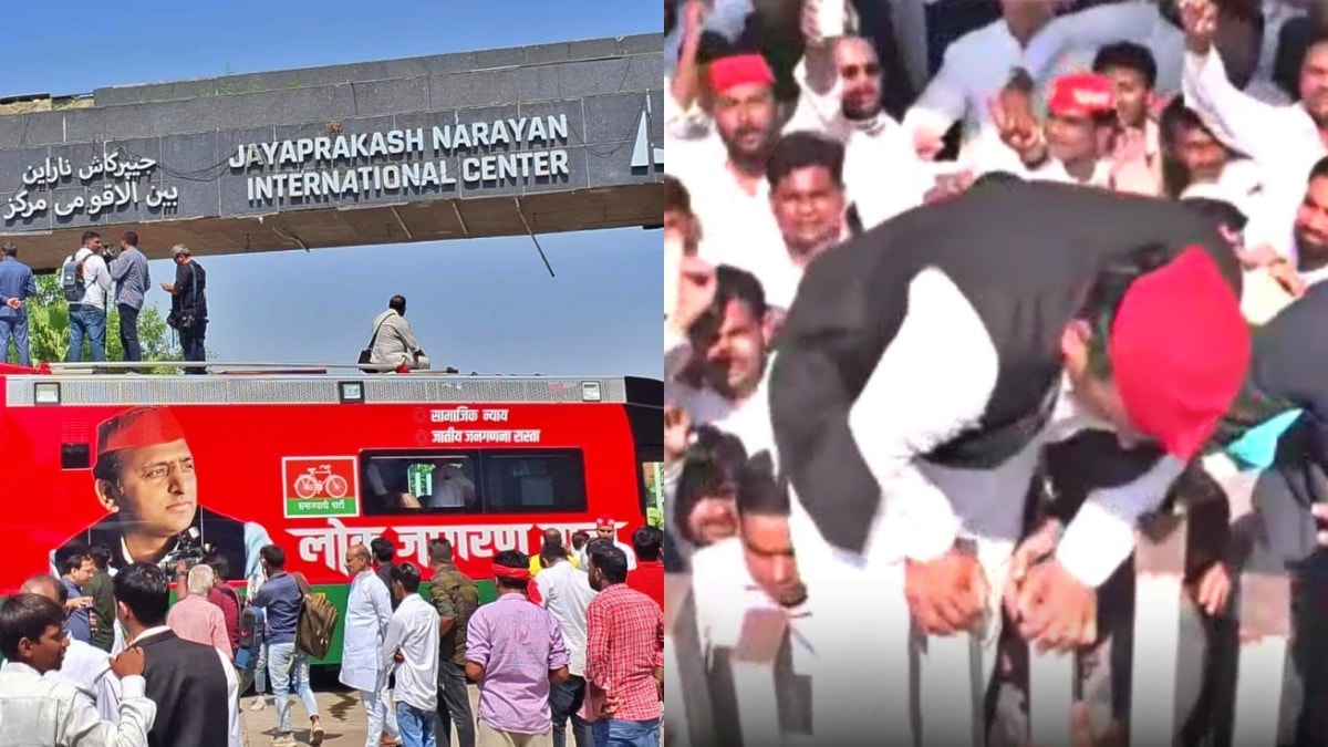 अखिलेश यादव ने दीवार फांदकर किया जय प्रकाश नारायण की मूर्ति पर माल्यार्पण, लखनऊ में पुलिस और सपाई आमने-सामने - Akhilesh Yadav climbed wall garlanded statue of Jai ...