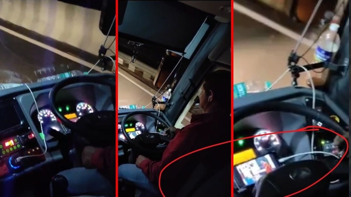 तेज रफ्तार में बस और ड्राइवर मोबाइल पर देख रहा वीडियो, सोशल मीडिया पर वायरल हुआ वीडियो