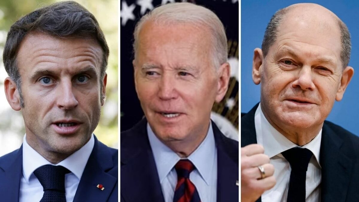 मैक्रों, बाइडेन और ओलाफ स्कॉल्ज