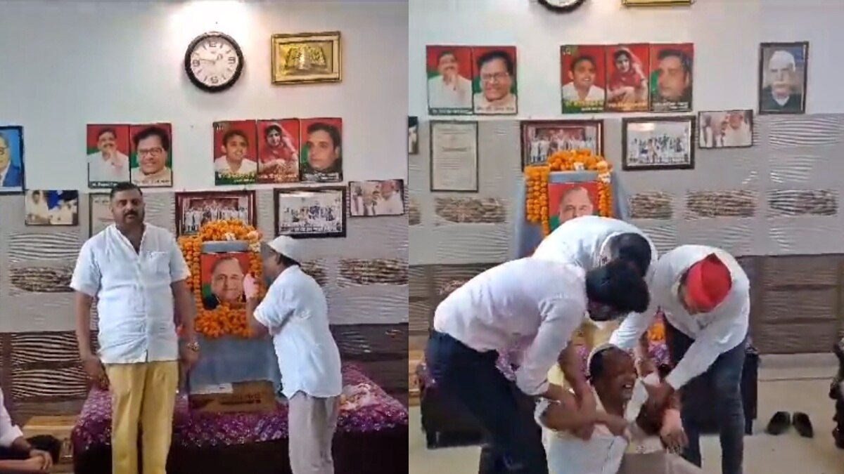 नेता जी श्रद्धांजलि सभा में जमीन पर गिरकर रोने लगे सपा नेता 