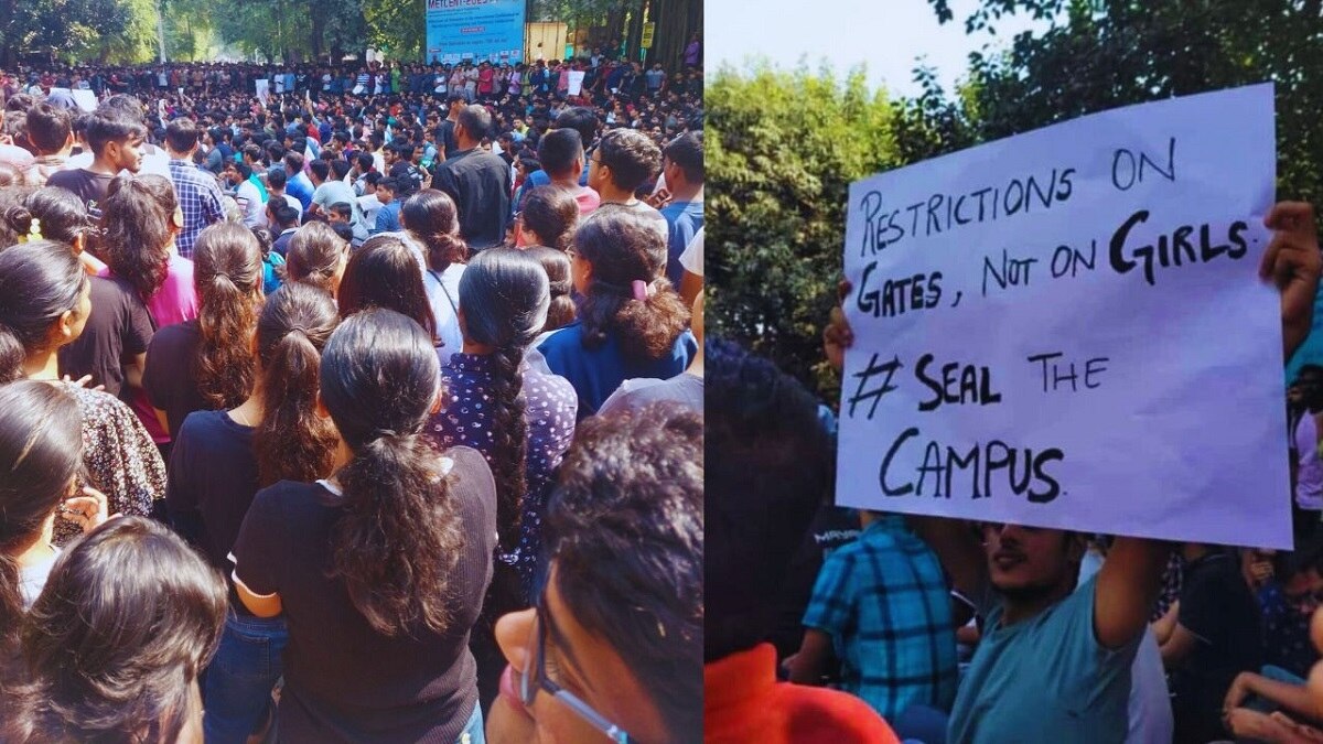 छात्रा से छेड़छाड़ के बाद IIT BHU में प्रदर्शन (तस्वीर-सोशल मीडिया)