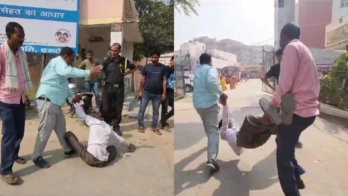 आरोपी की पिटाई करते लोग.