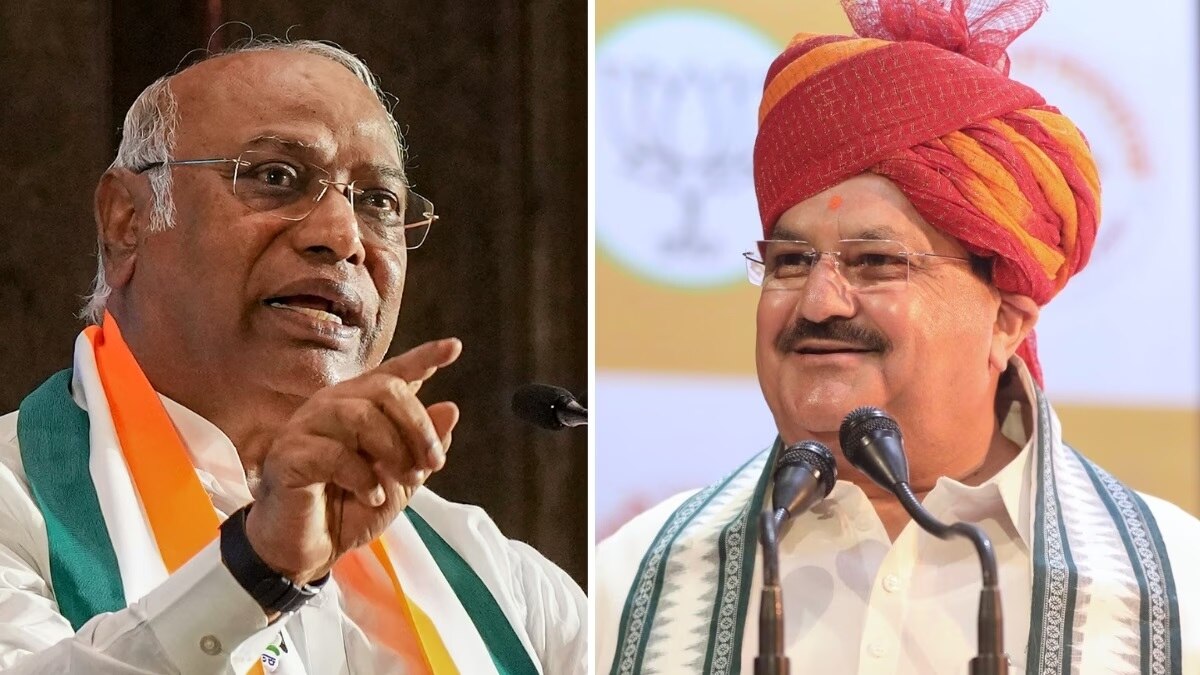 कांग्रेस अध्यक्ष मल्लिकार्जुन खड़गे और बीजेपी अध्यक्ष जेपी नड्डा (फाइल फोटो)