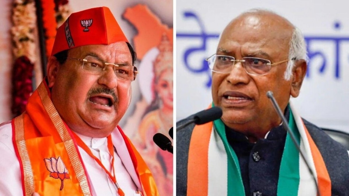 बीजेपी अध्यक्ष जेपी नड्डा और कांग्रेस अध्यक्ष मल्लिकार्जुन खड़गे (फाइल फोटो)