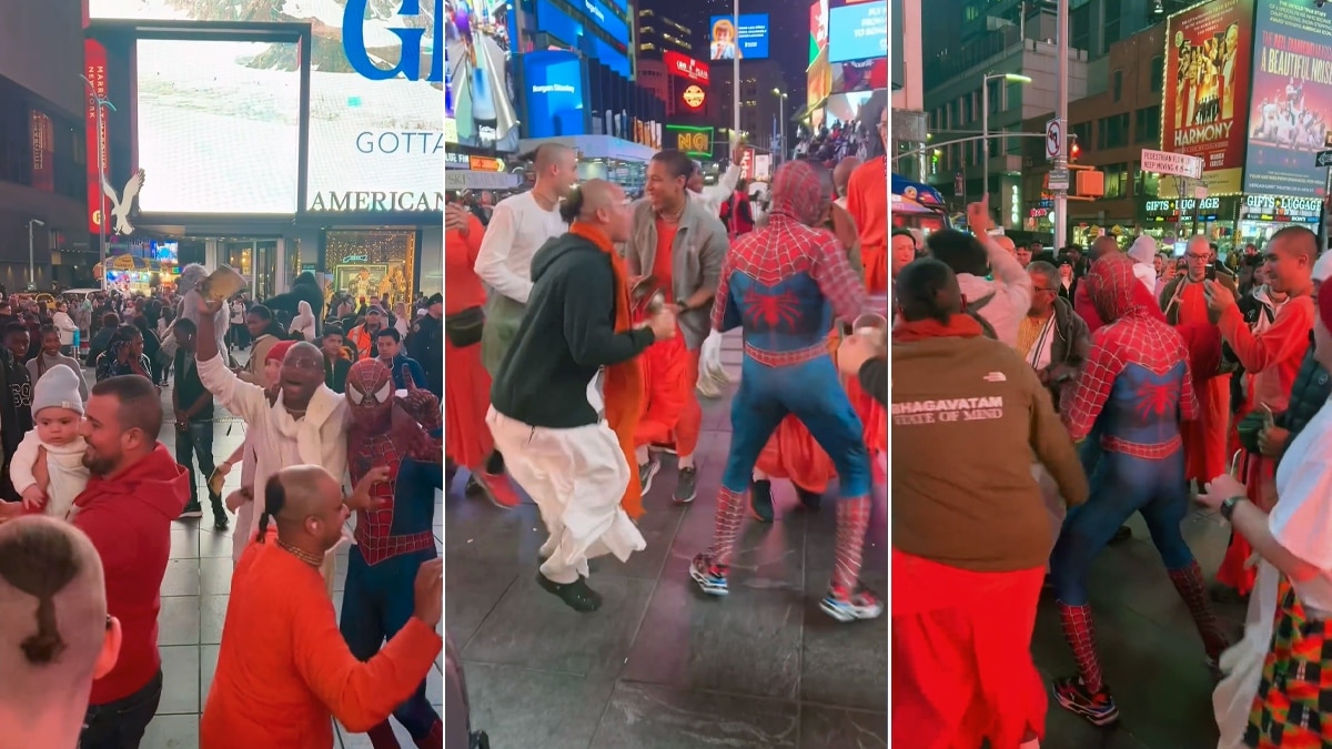 हरे रामा-हरे कृष्णा पर भक्तिमय हुआ स्पाइडर-मैन, Times Square पर खूब झूमा, VIDEO