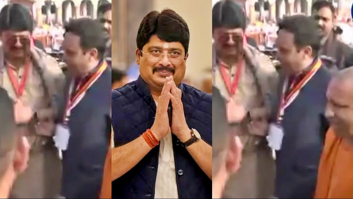 Raja Bhaiya ने छुए CM Yogi के पैर