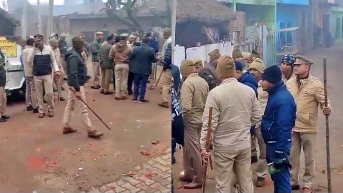 मथुरा: गांव में बवाल के बाद तैनात पुलिस 