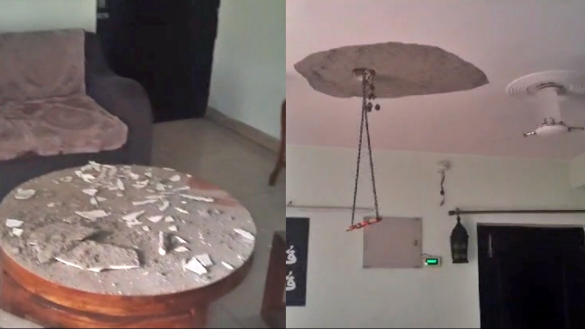 नोएडा: छत का प्लास्टर टूटकर नीचे गिरा