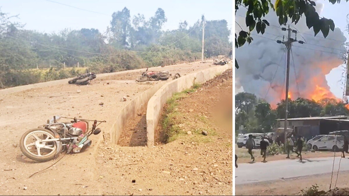 हरदा की पटाखा फैक्ट्री में ब्लास्ट के बाद का दृश्य.