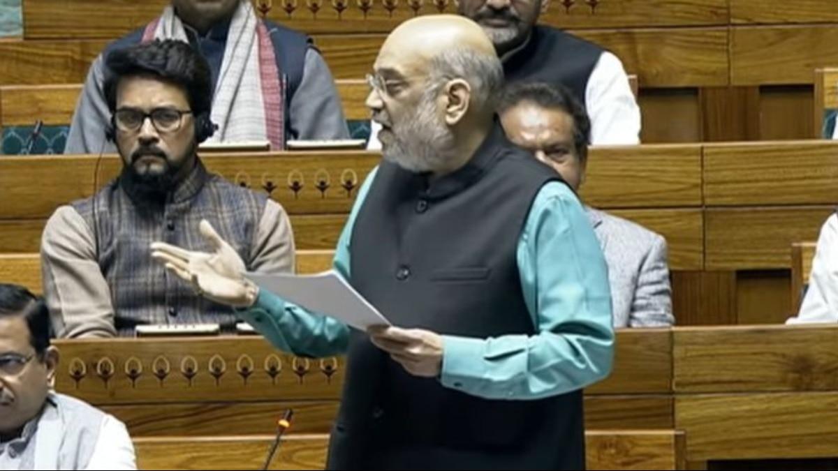 लोकसभा में राम मंदिर पर धन्यवाद प्रस्ताव पर चर्चा में बोलते केंद्रीय गृहमंत्री अमित शाह. (Photo: Sansad TV)