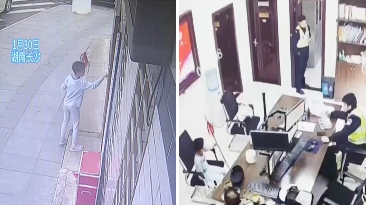 माता पिता की शिकायत करने थाने पहुंचा (photo- douyin)