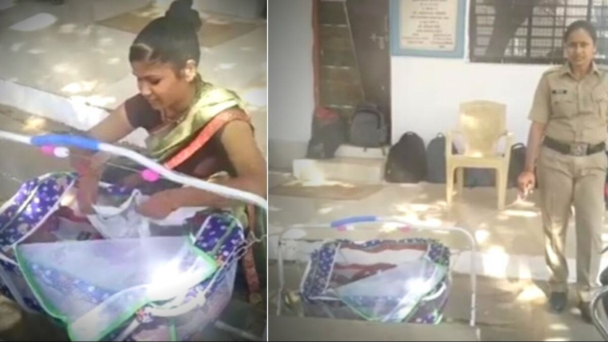 Women gave board exam with her 2 year old child