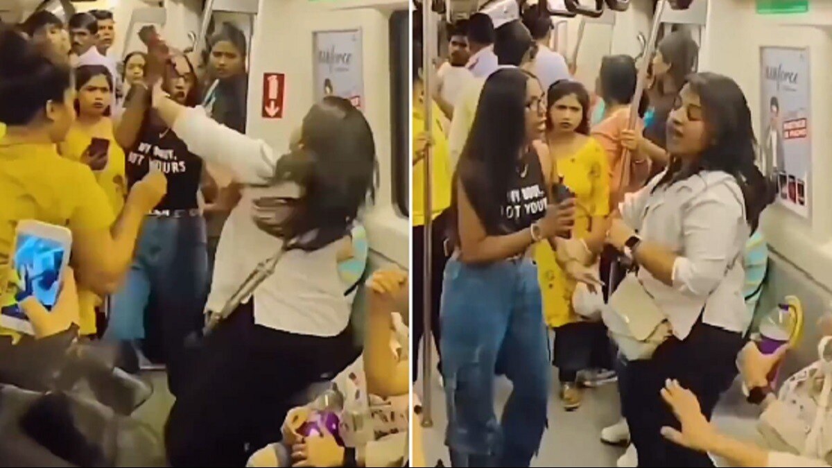 Delhi Metro में भिड़ी महिलाएं