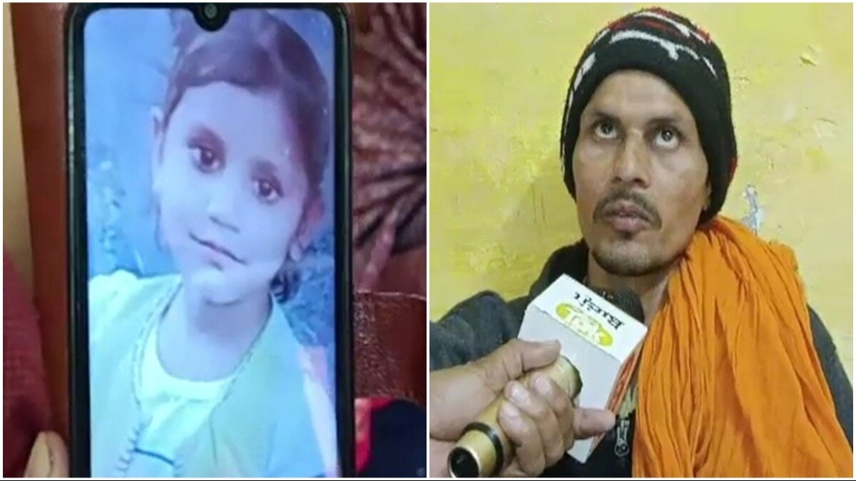 पलक की फाइल फोटो बाएं. दूसरी तरफ चाइनीज मांझे पर बैन लगाने की मांग करते उसके पिता.