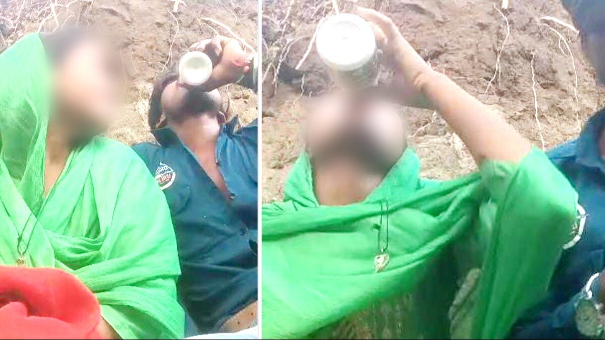 जहर का सेवन करते हुए प्रेमी जोड़ा.