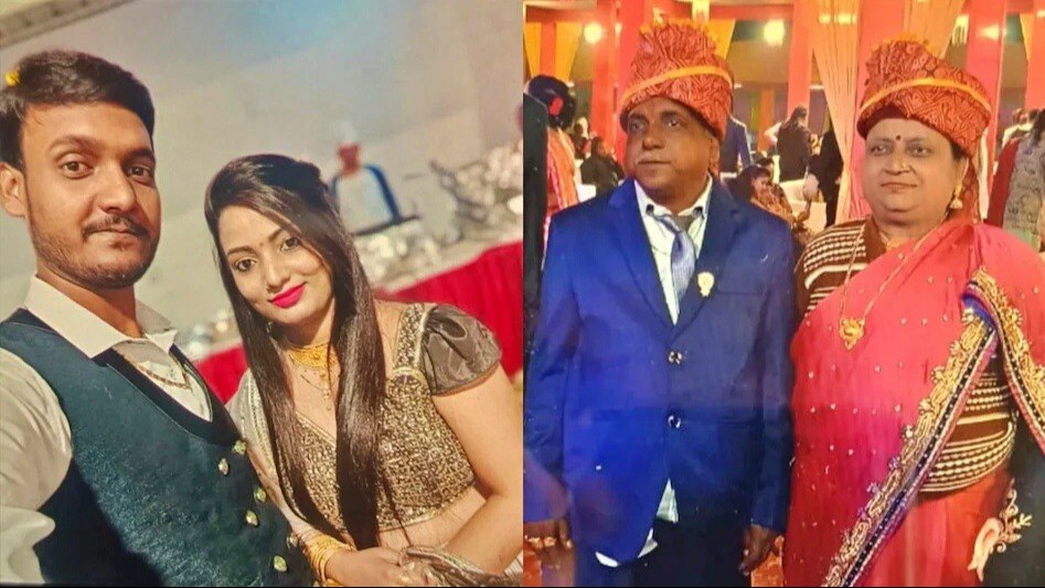 प्रयागराज: पति संग मृतका अंशिका (बाएं) और मृतक सास-ससुर (दाएं) 